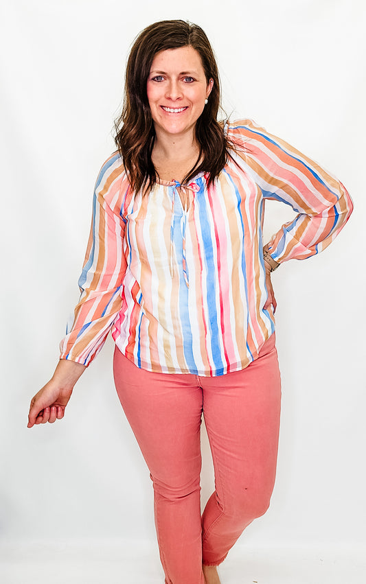 Charlie B Peach Stripes Off-Shoulder Blouse