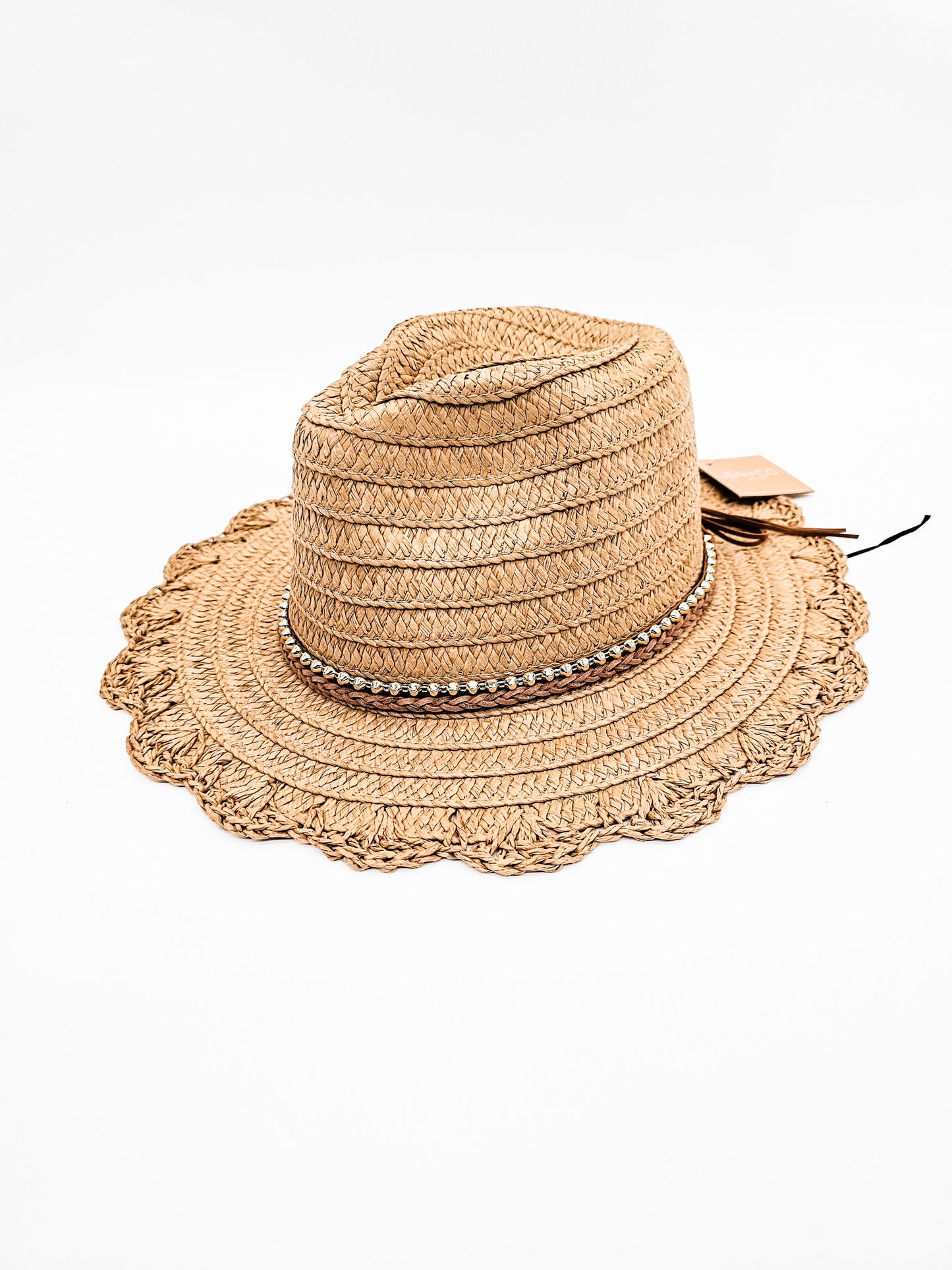Straw Hat with Scalloped Brim