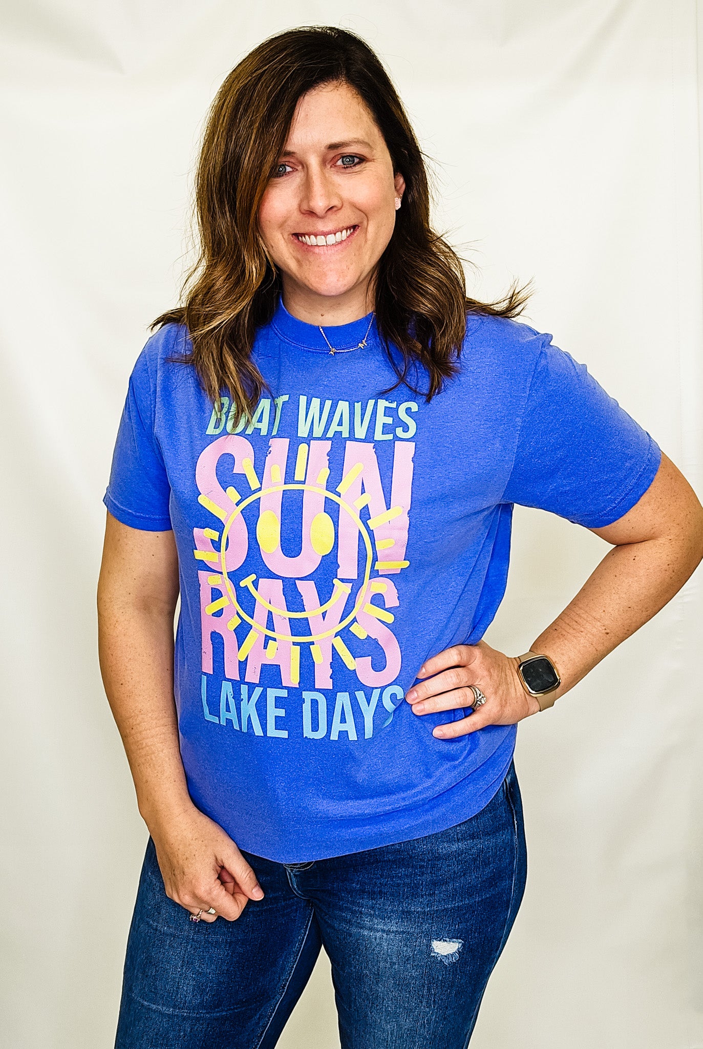 Boat Waves, Sun Rays, Lake Days Blue Graphic Tee
