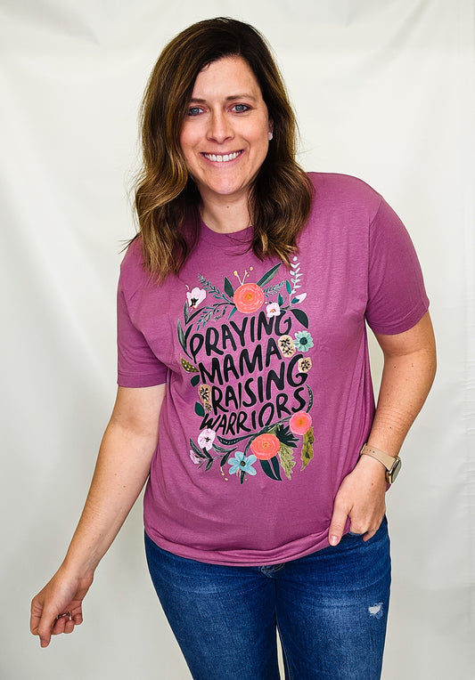 Praying Mama Raising Warriors Purple Short Sleeve