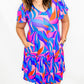 Blue & Pink V-Neck Flutter Sleeve Dress
