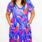 Blue & Pink V-Neck Flutter Sleeve Dress