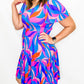 Blue & Pink V-Neck Flutter Sleeve Dress