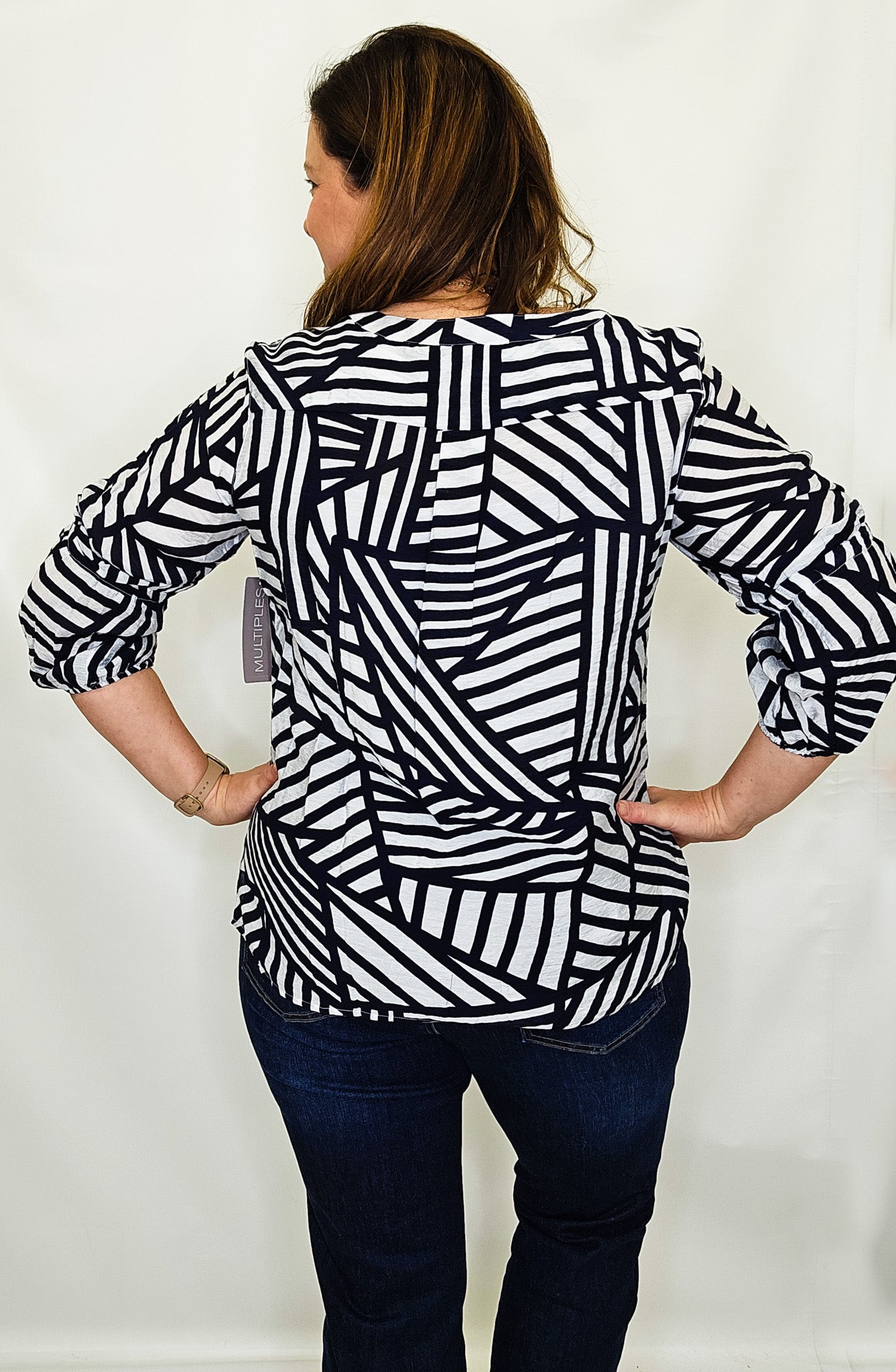Multiples Midnight Navy Abstract Blouse