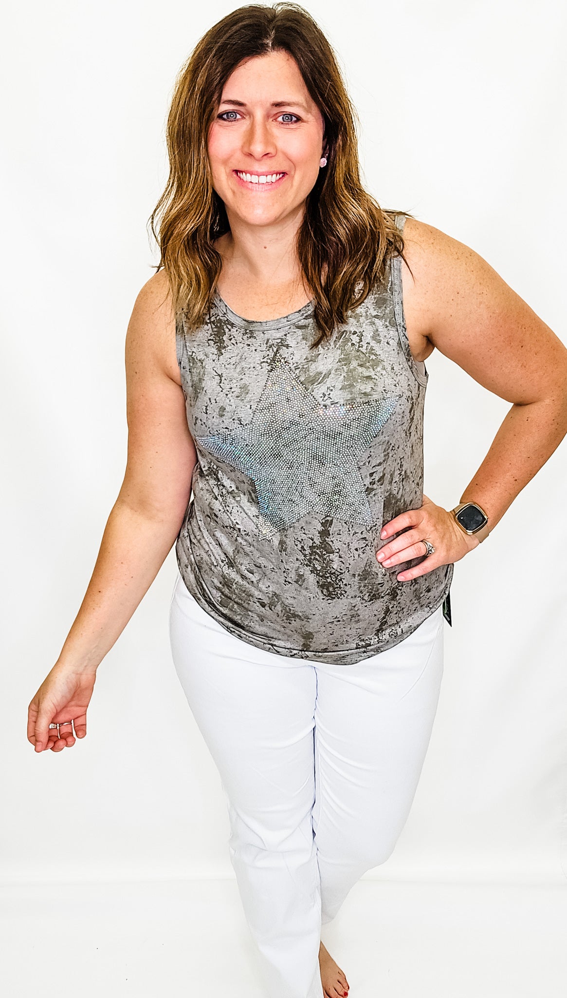 Vintage Olive Star-Studded Tank