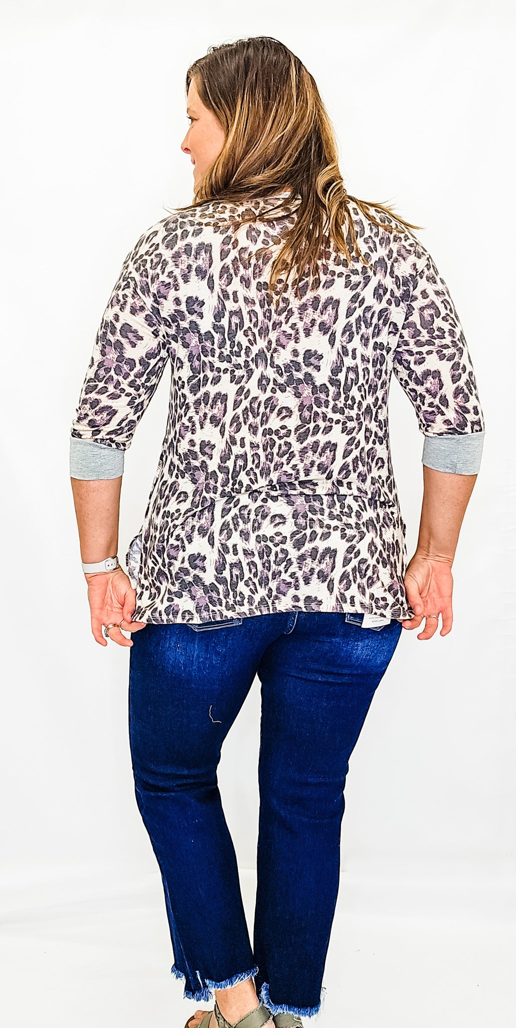 Oatmeal & Purple Leopard Knit Top