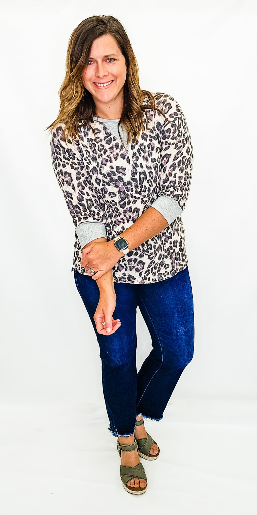 Oatmeal & Purple Leopard Knit Top