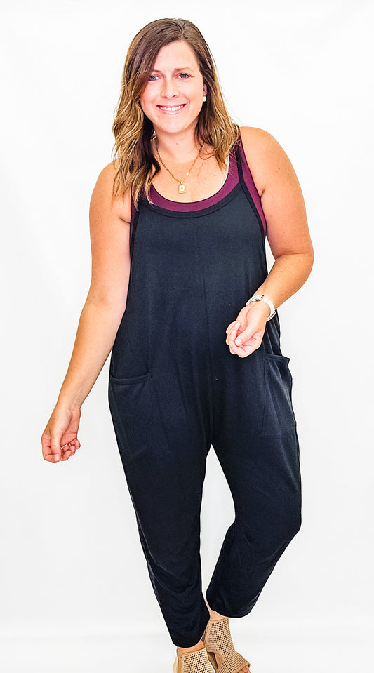 Black, Everyday Sleeveless Terry Jumpsuit
