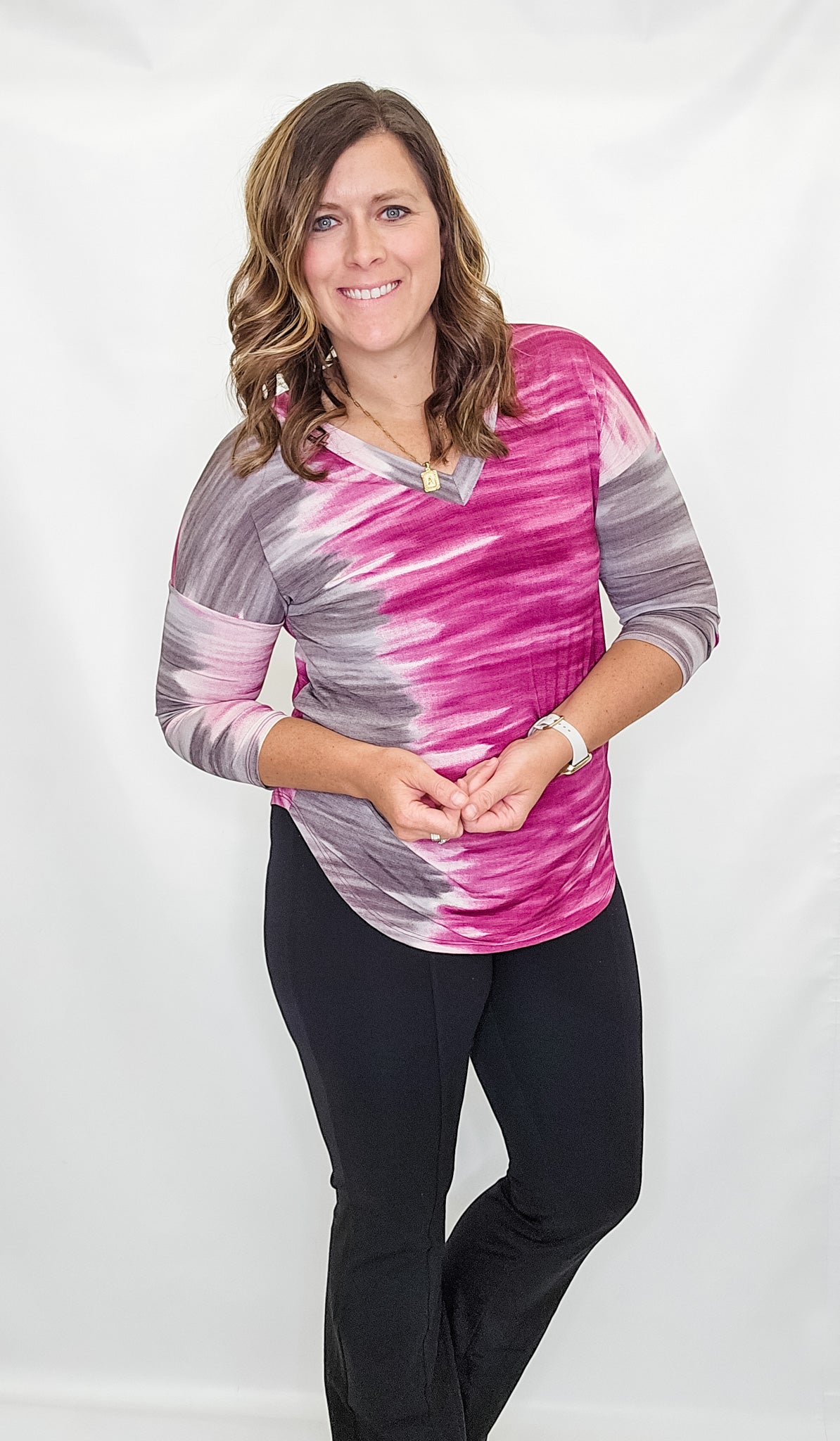 Magenta Mauve Lizzy Printed 3/4 Sleeve Top