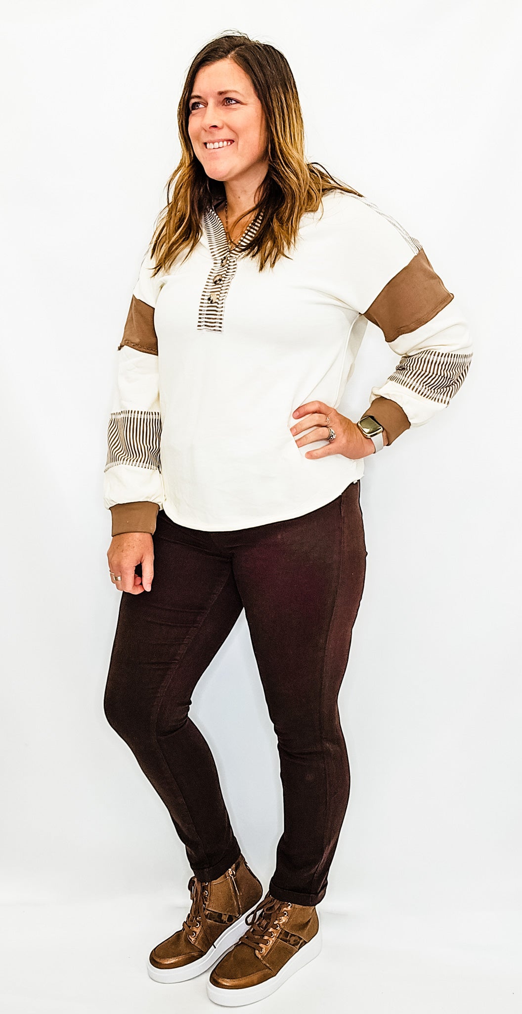 Charlie B Mocha Colored Twill Jeans with Hem Cuff