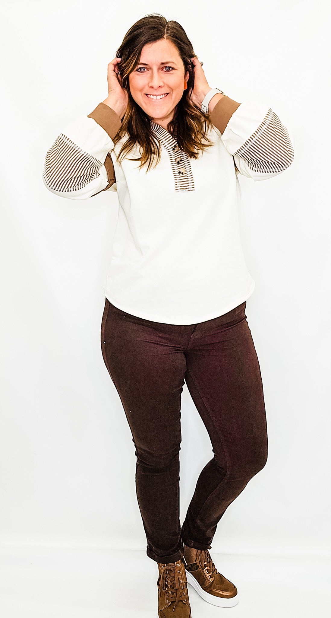 Charlie B Mocha Colored Twill Jeans with Hem Cuff