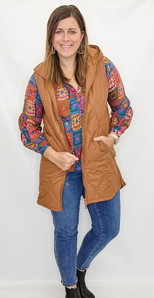 Keren Hart Quilted, Long Zippered Vest - Variety