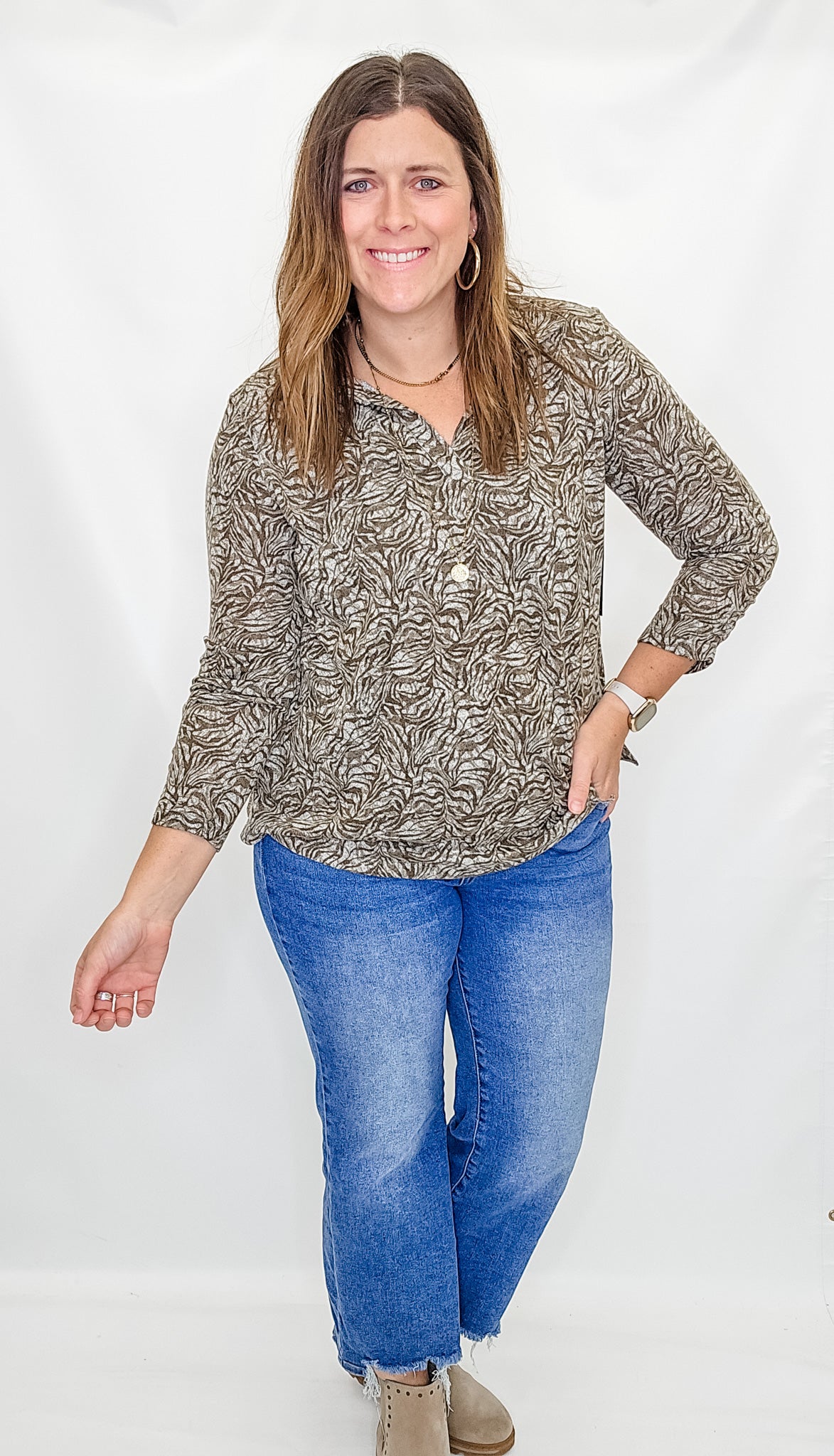 Multiples Olive Print Collared Shirt