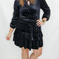 Black Velvet Smocked Waist Tiered Dress