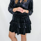 Black Velvet Smocked Waist Tiered Dress