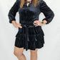 Black Velvet Smocked Waist Tiered Dress
