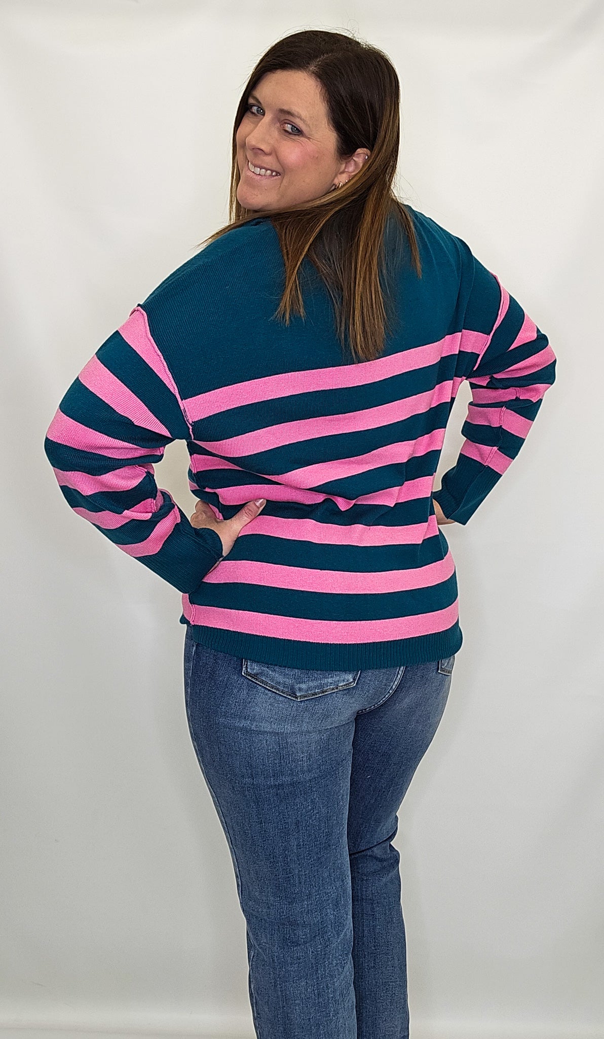 Pink & Hunter Green Collared Quarter Zip