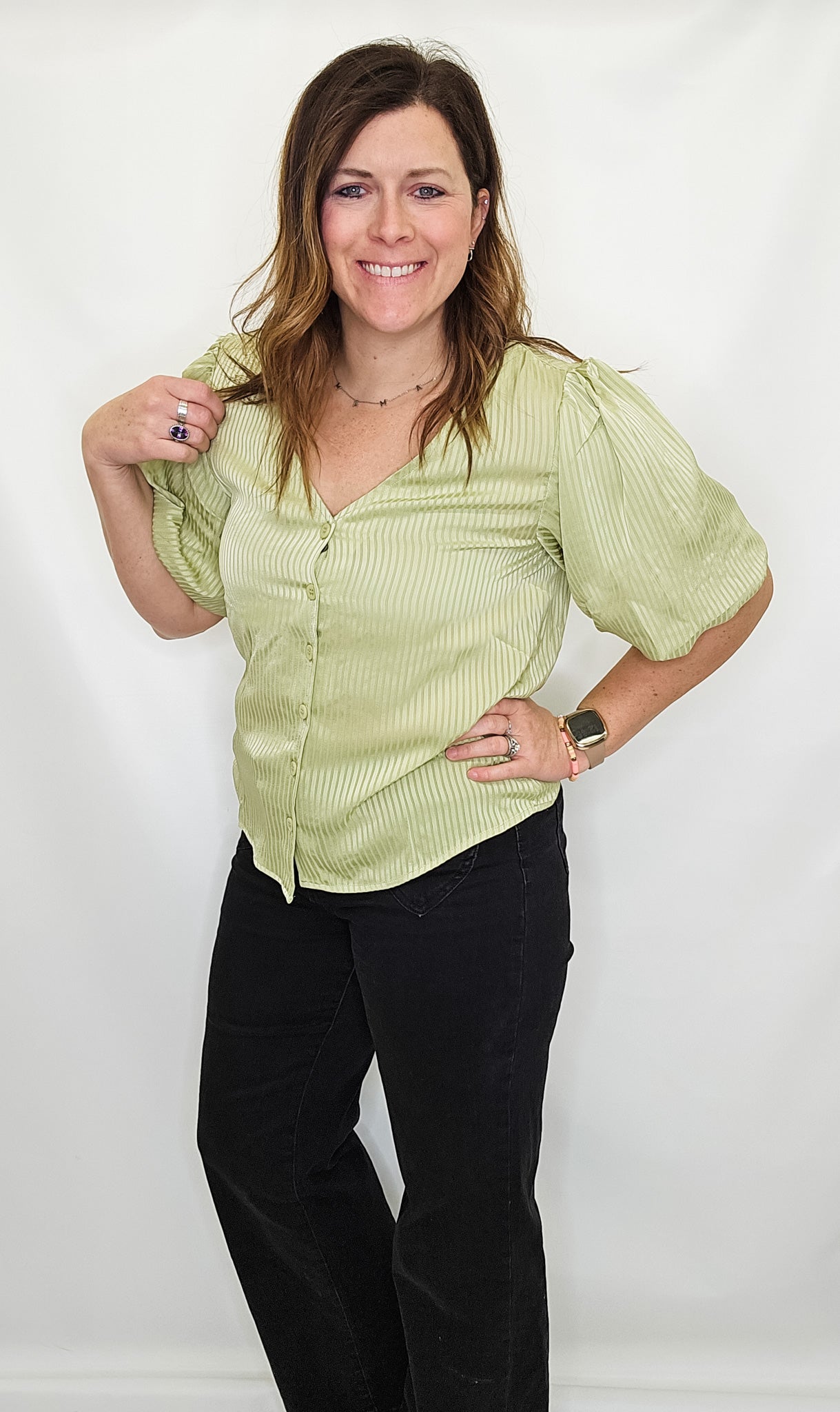 Satin Dressy Top with Balloon Sleeves - Variety