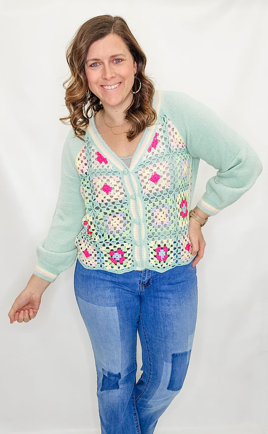 Mint Mosiac Crochet Cardigan