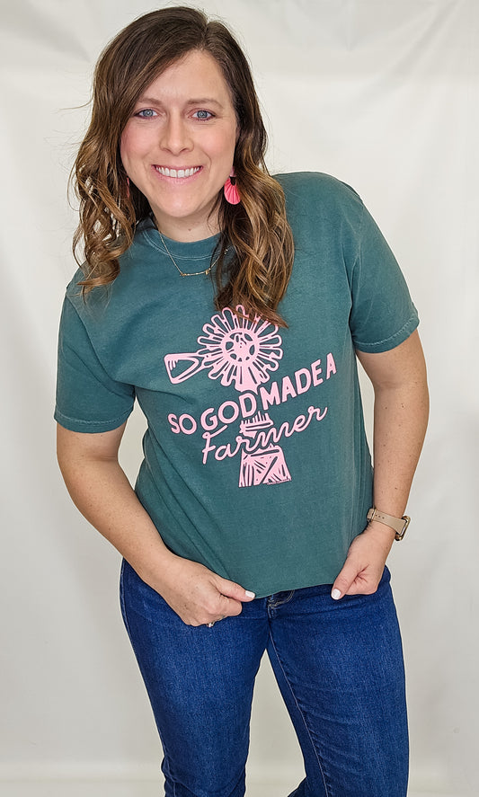 So God Made a Farmer Spruce Green Graphic Tee