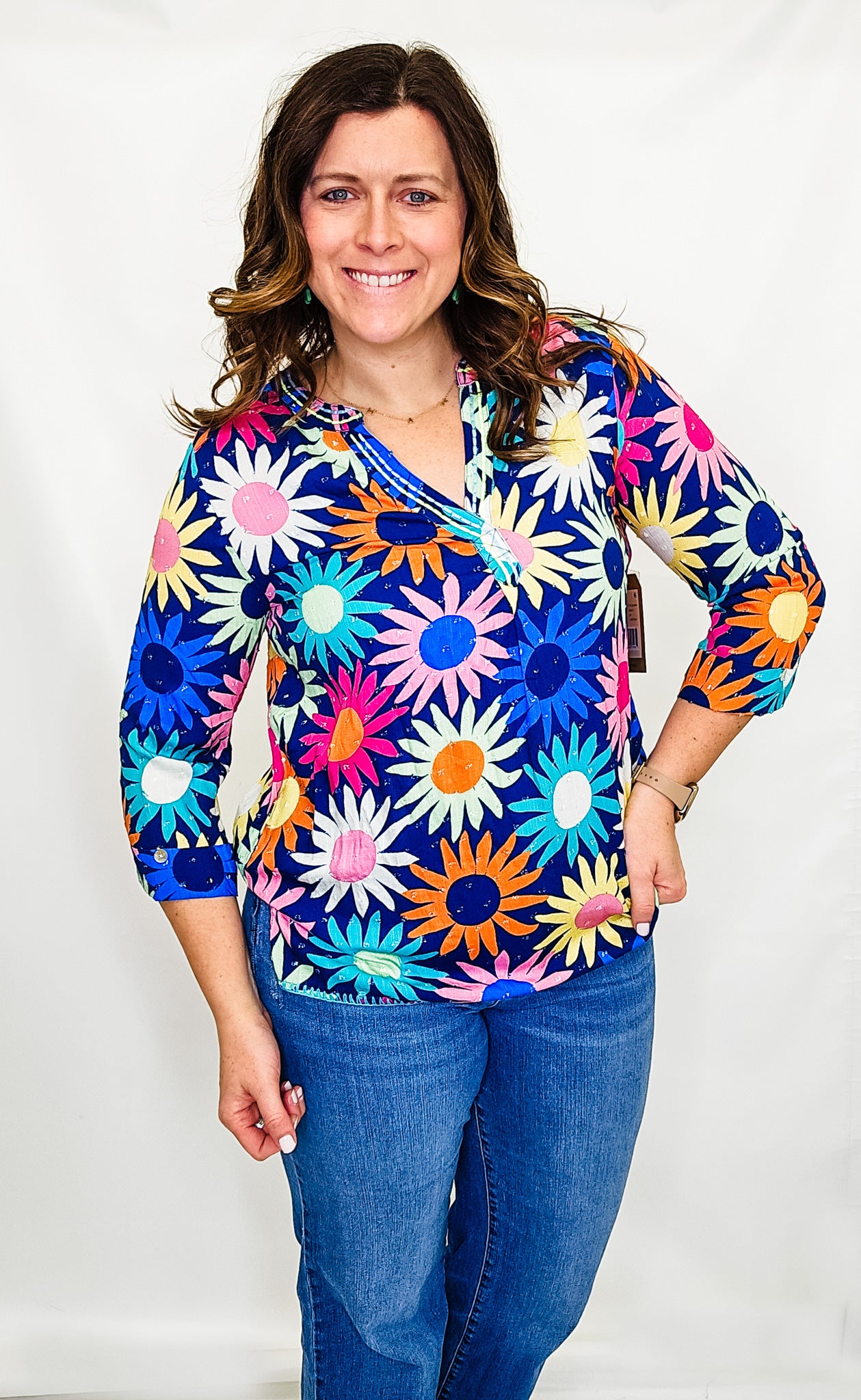 True Luxe Happy Floral 3/4 Sleeve Top
