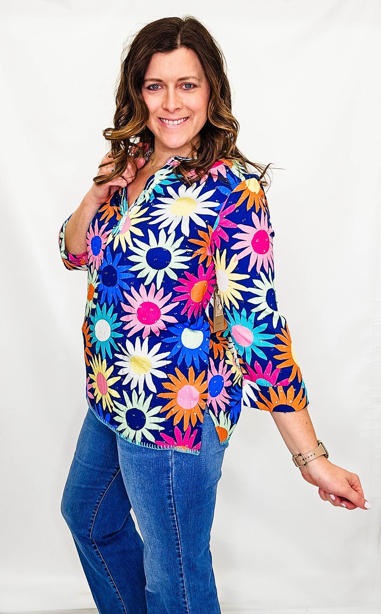 True Luxe Happy Floral 3/4 Sleeve Top