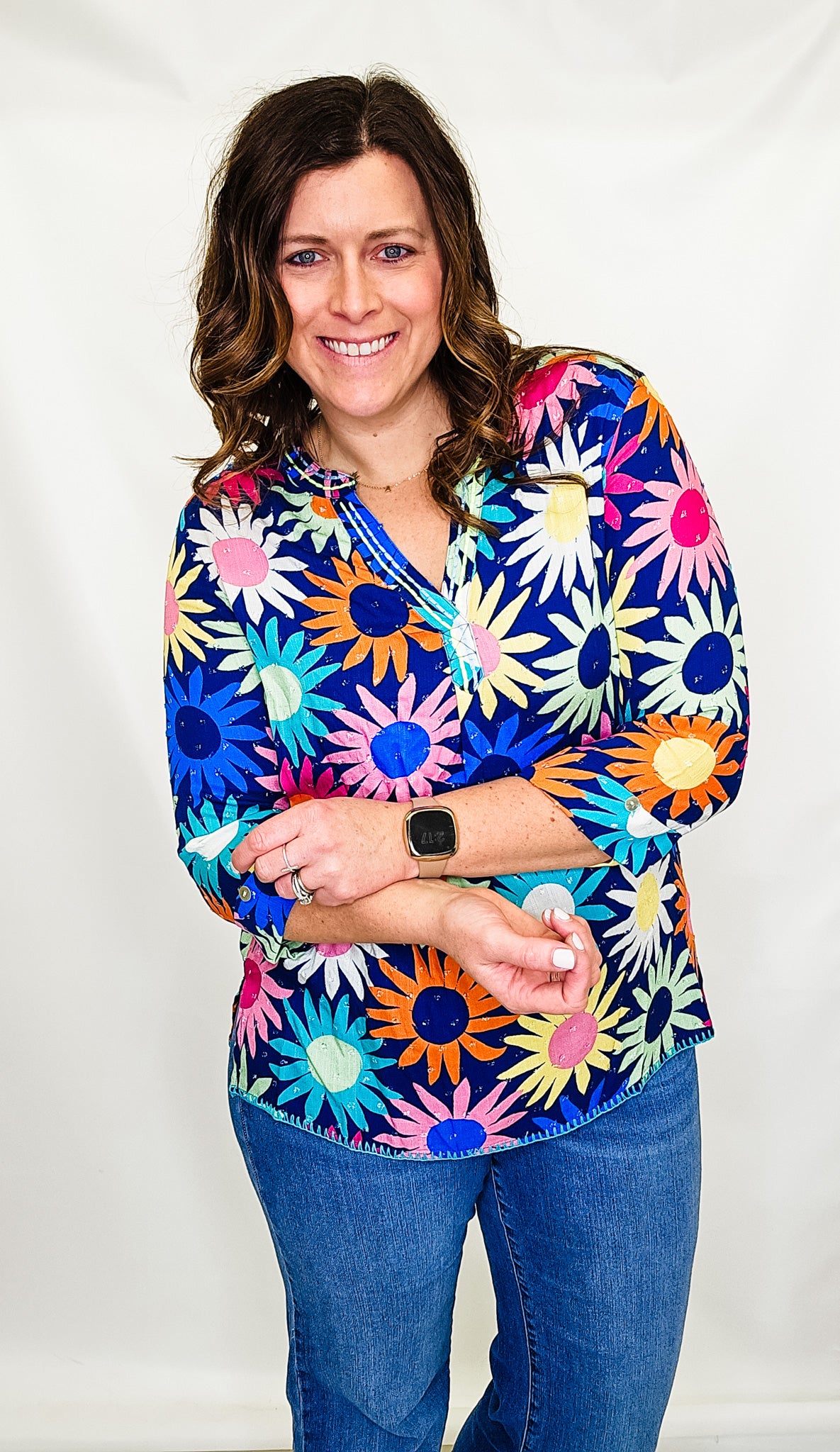 True Luxe Happy Floral 3/4 Sleeve Top