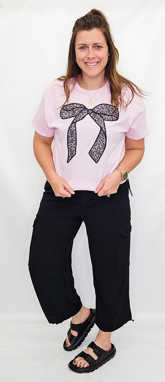 Lace Bow, Pink Graphic Tee