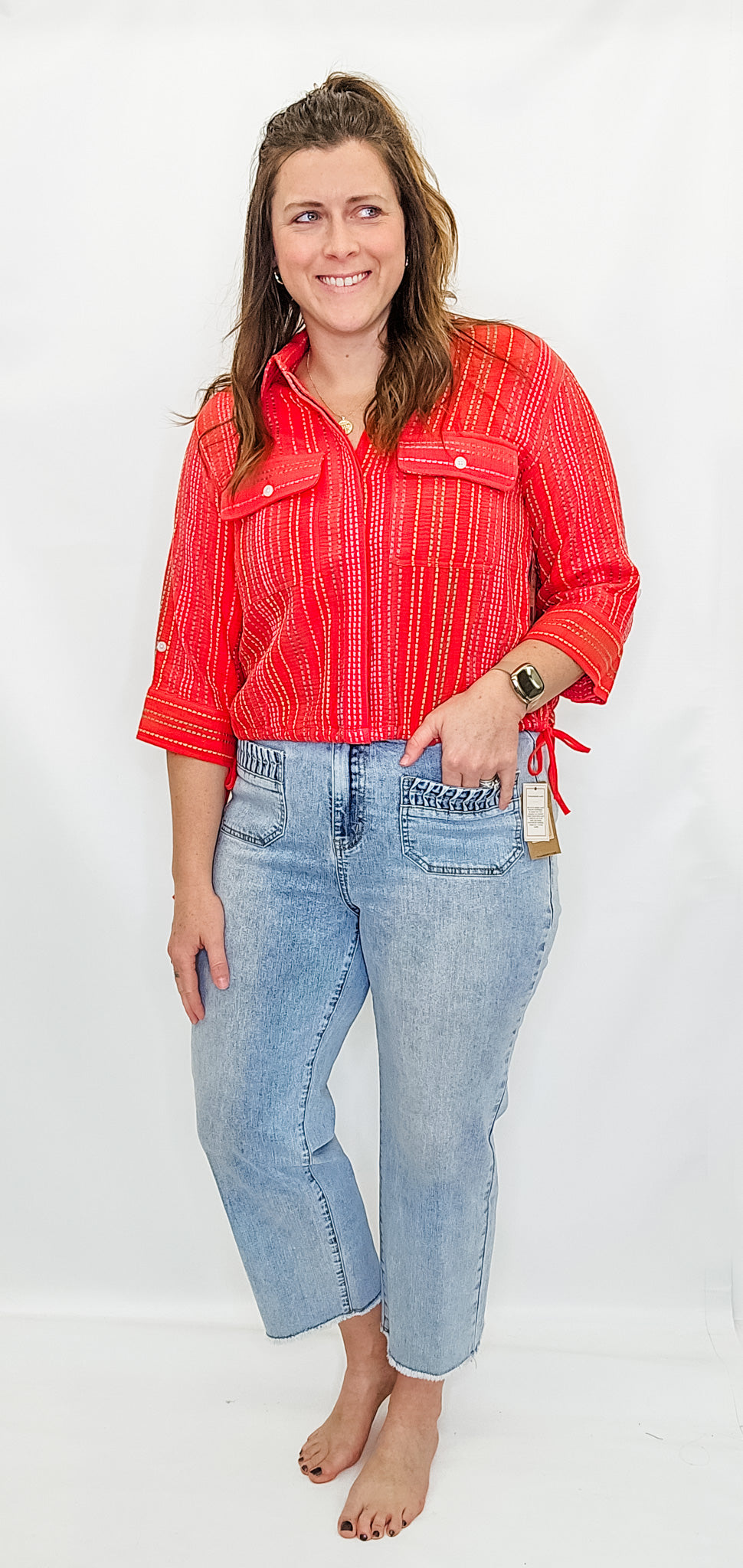 Tru Luxe Wide Leg Crop Jean with Pleated Pockets