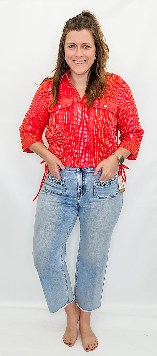 Tru Luxe Wide Leg Crop Jean with Pleated Pockets