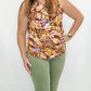 Tribal Golden Sun Floral Sleeveless Blouse with Trim Detailing