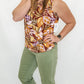 Tribal Golden Sun Floral Sleeveless Blouse with Trim Detailing