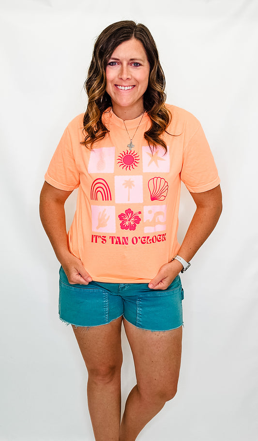 It's Tan O'Clock Neon Orange Graphic tee