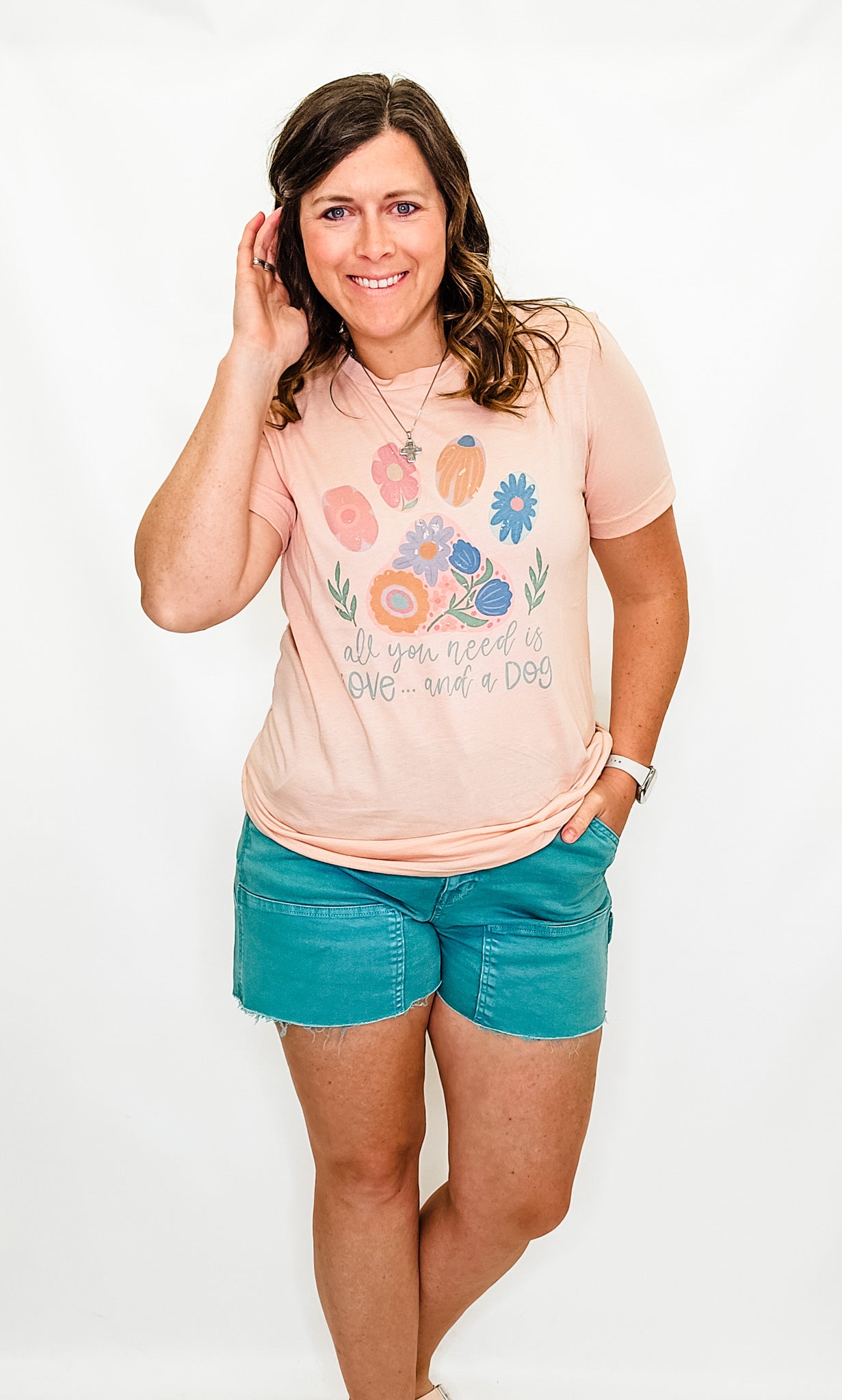 All You Need is Love and a Dog Peach Graphic Tee