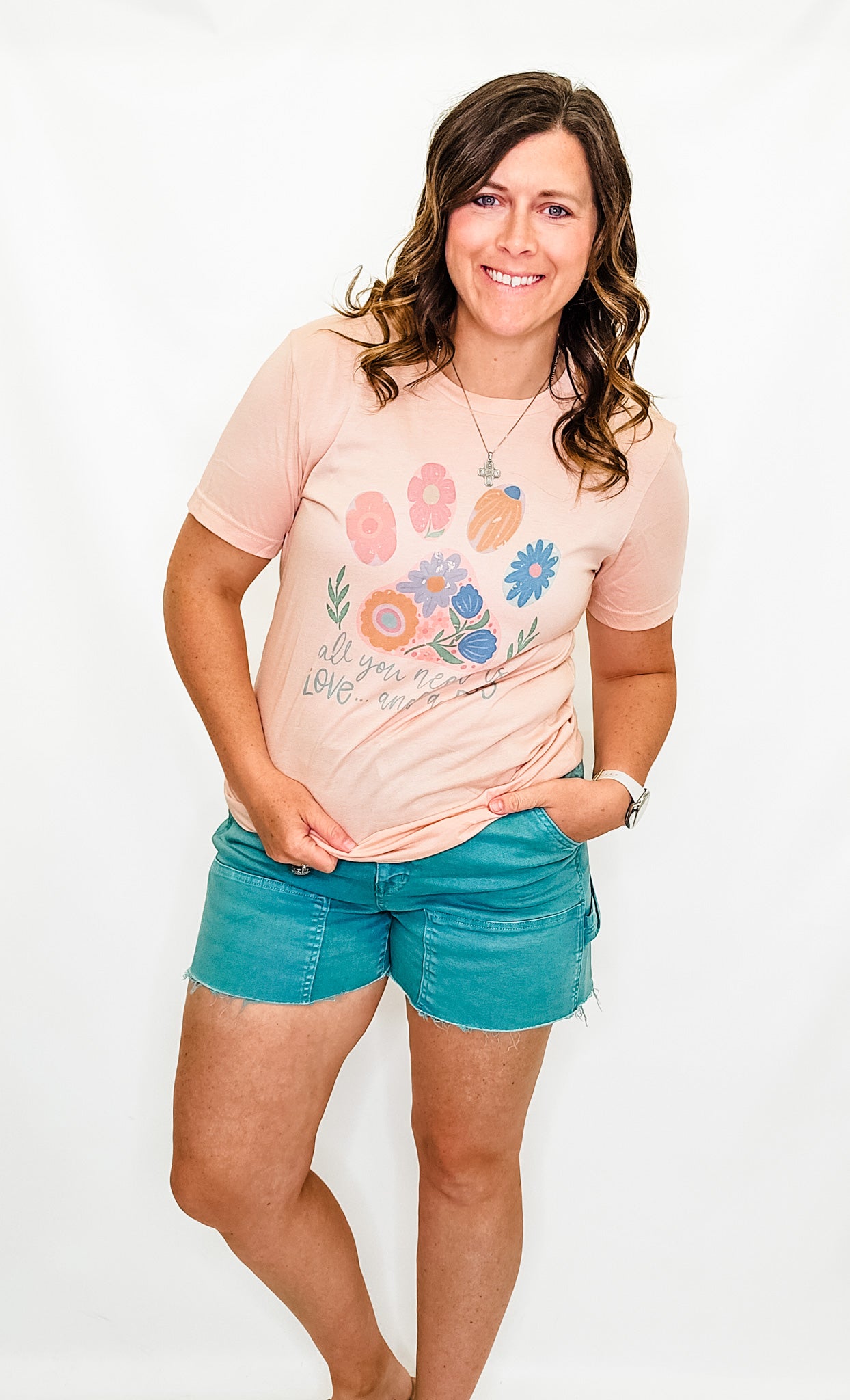 All You Need is Love and a Dog Peach Graphic Tee