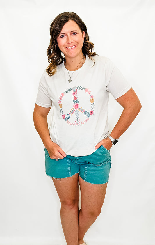 Floral Peace Sign Heather Oatmeal Graphic Tee