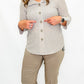 Multiples Stone & White Striped Collared Top