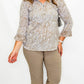 Multiples Stone & White Collared 3/4 Sleeve Top