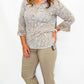 Multiples Stone & White Collared 3/4 Sleeve Top