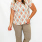 Multiples Yellow, Orange & Stone Cuffed Short Sleeve Top