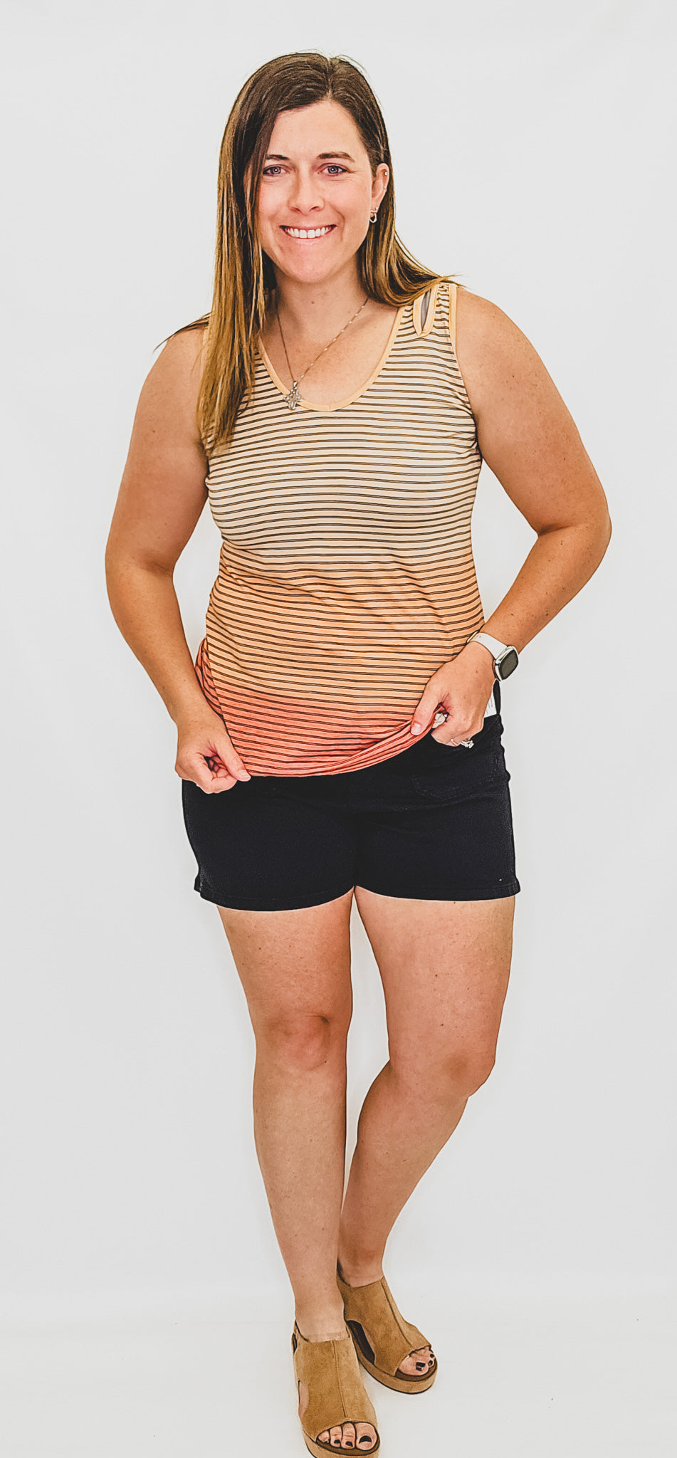 Orange Stripe Knit Tank Top