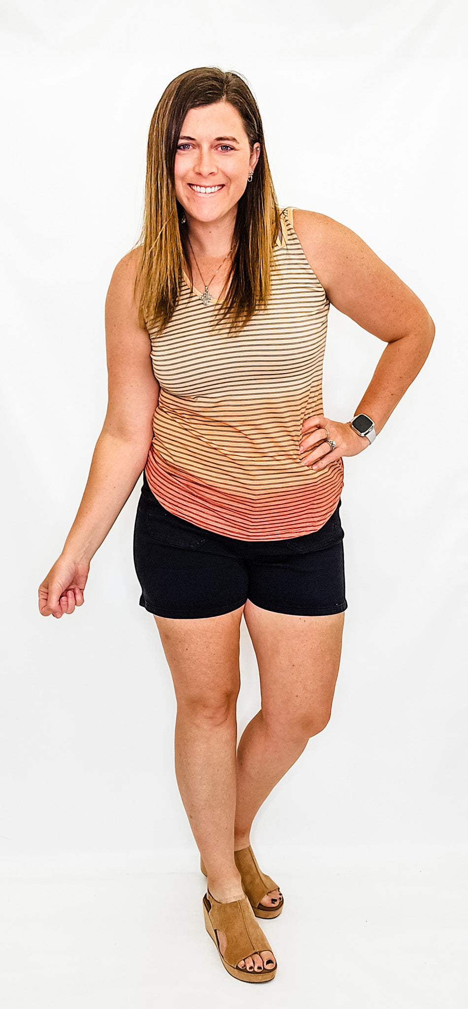 Orange Stripe Knit Tank Top