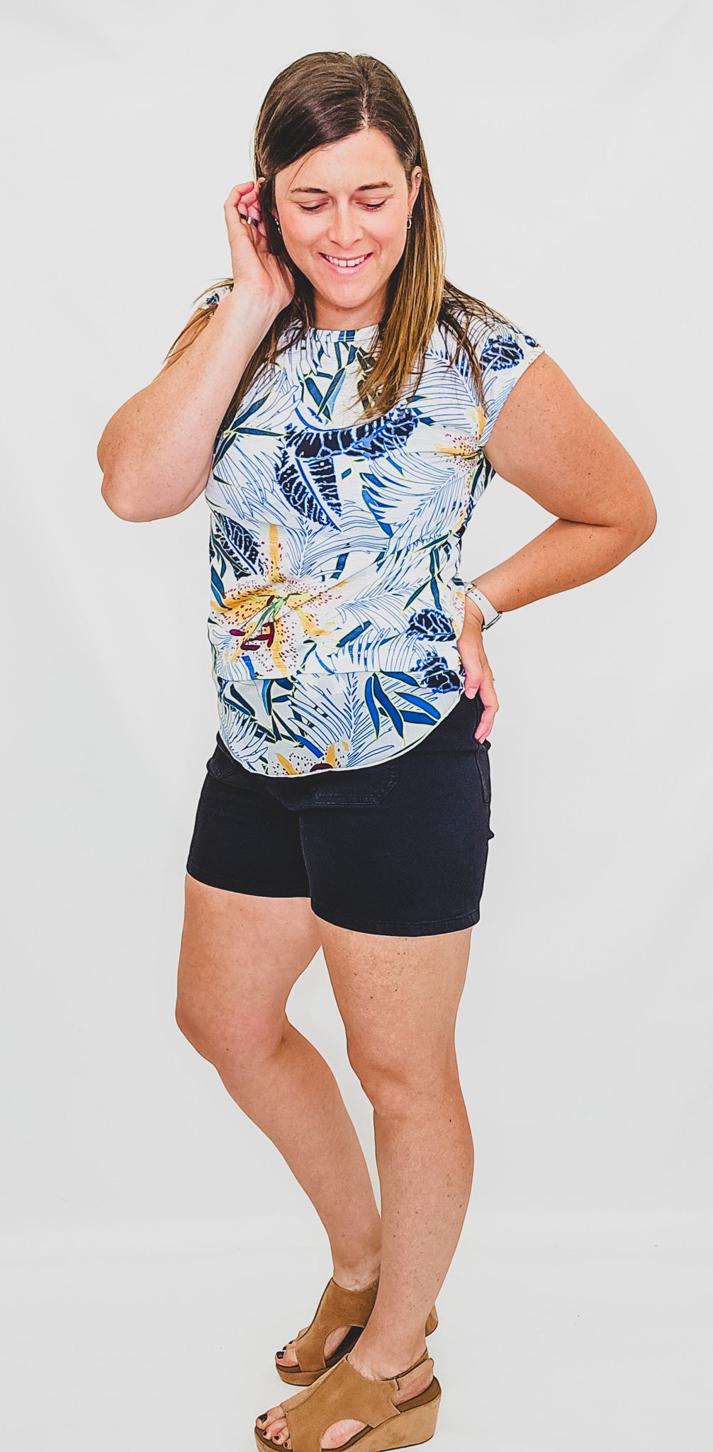 Blue Tropical Short Sleeve Top