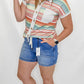 Coral Multi Stripe Button Up Short Sleeve