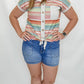 Coral Multi Stripe Button Up Short Sleeve
