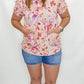 Peach Floral V-Neck Top with Side Pockets