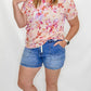Peach Floral V-Neck Top with Side Pockets