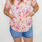 Peach Floral V-Neck Top with Side Pockets