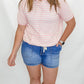 Pink & Cream Striped Short Sleeve Hoodie