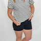 Cream & Black Stripes Short Sleeve Top